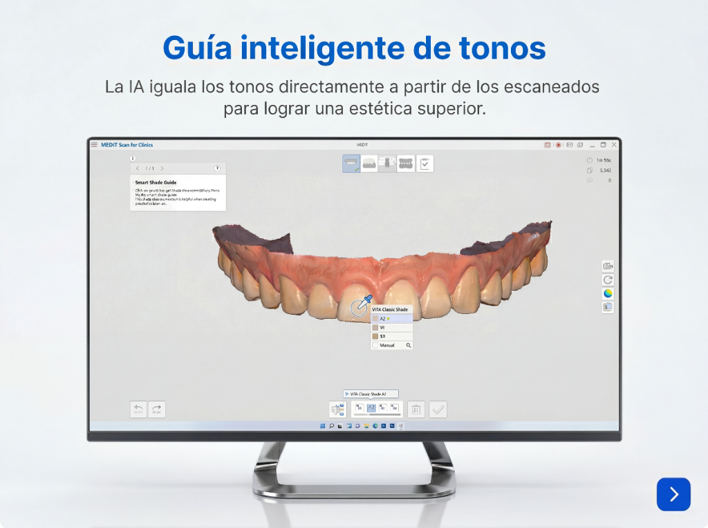 Guía inteligente de tonos con IA en Medit Scan for Clinics